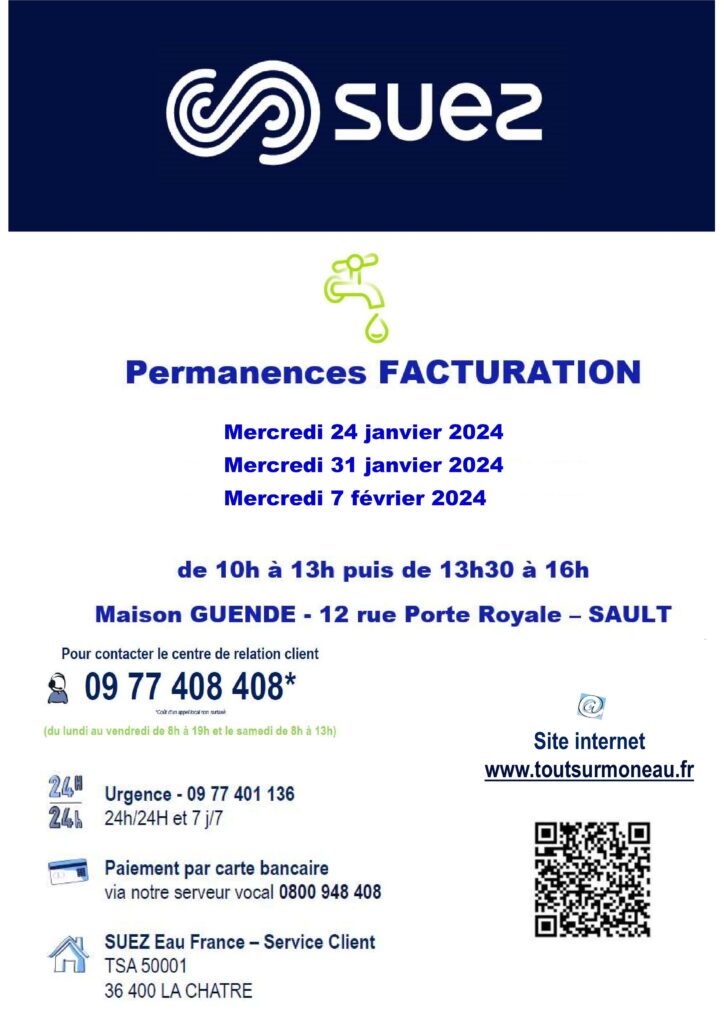 affiche permanences Suez janvier février 2024